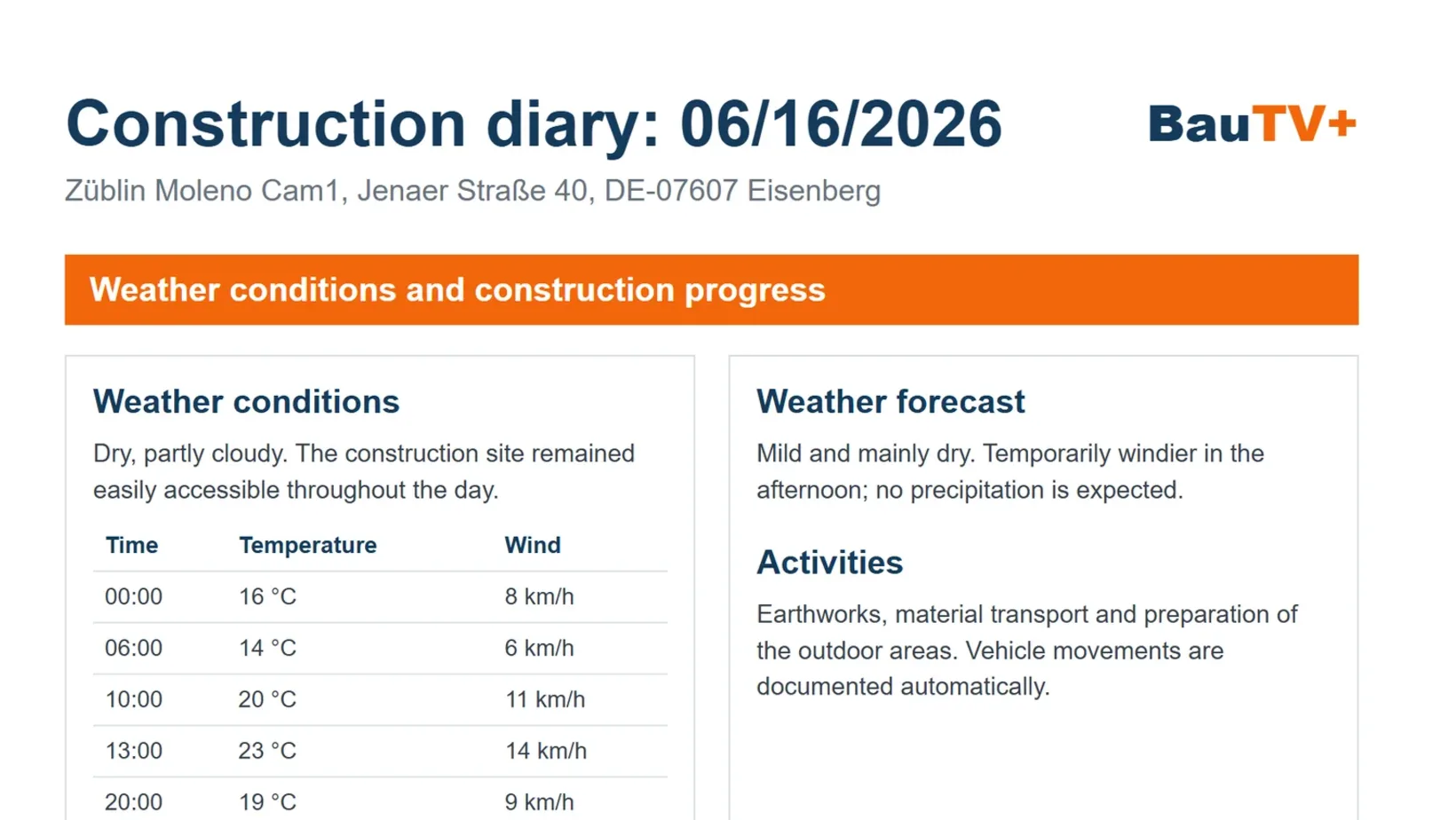 Site report in the BauTV+ portal