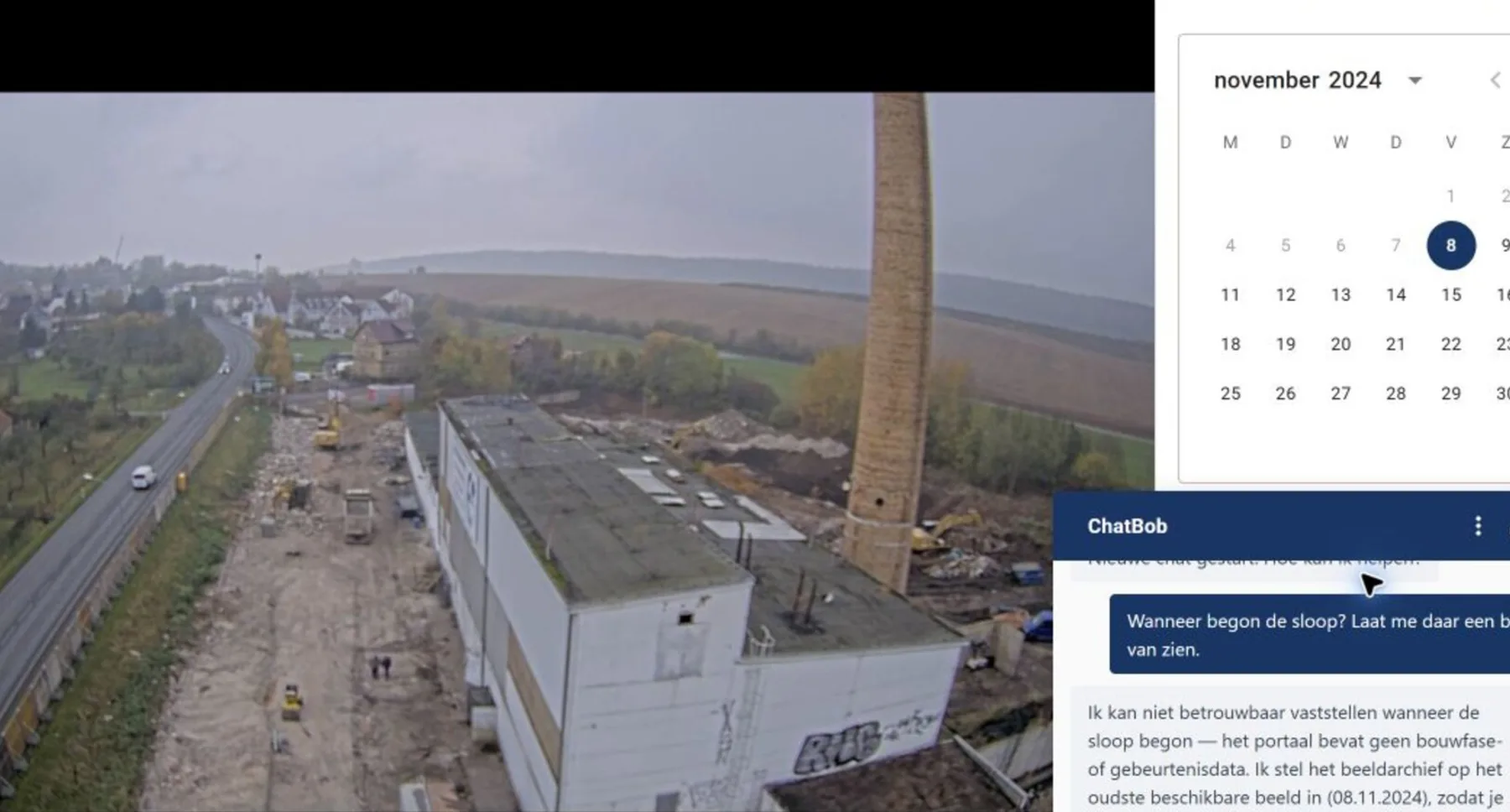 BauTV+ beeldarchief op 25.06.2025: eerstesteenlegging met gasten op de vloerplaat, ChatBob heeft de datum ingesteld