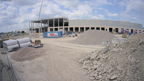 New logistics centre construction with a construction site camera